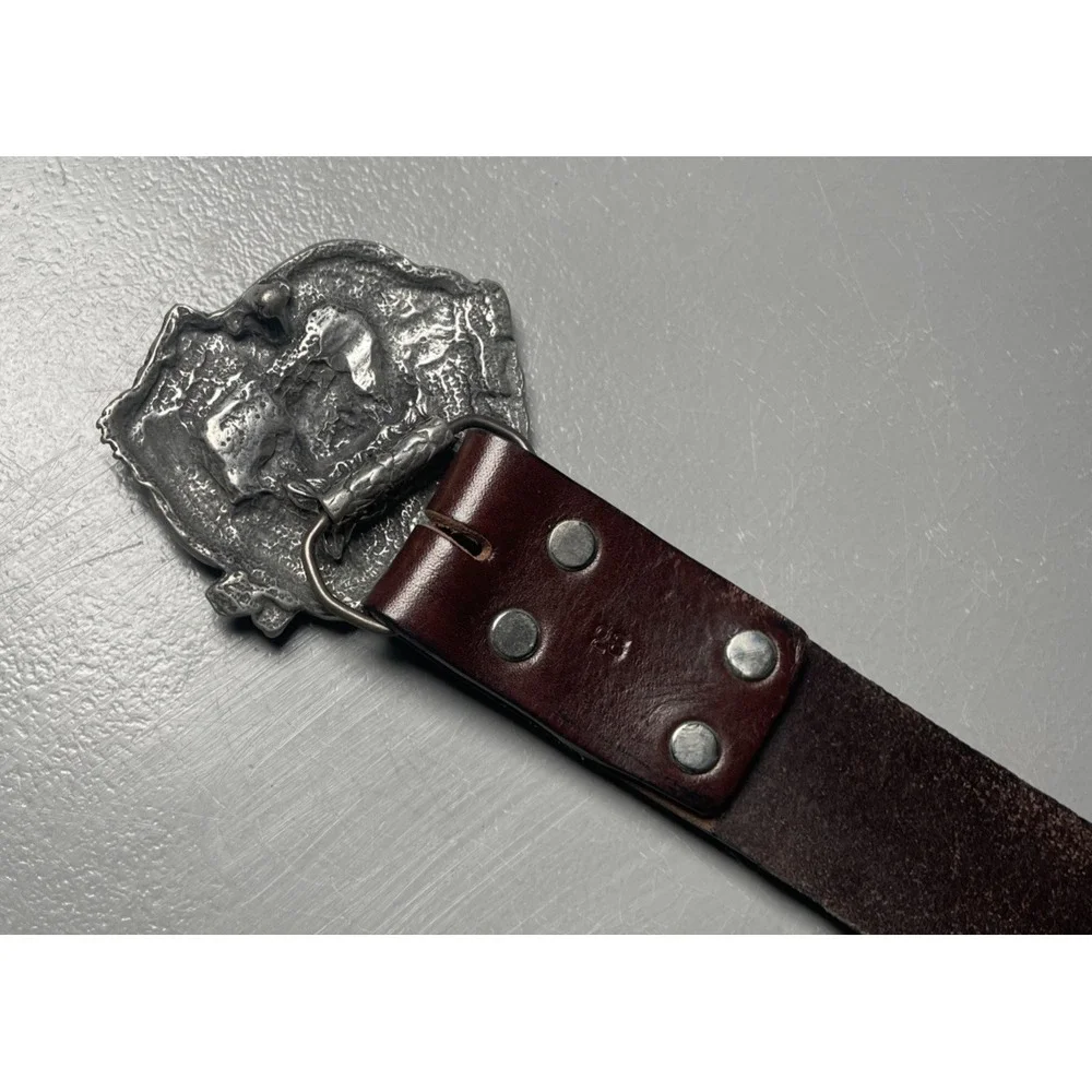 Tooled‎ Leather Western Dragon Buckle Belt Size 28